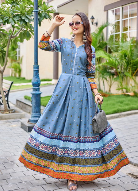 Gray Colour Rayon Print Gown Collection Exporters In India Aaradhna 2032
